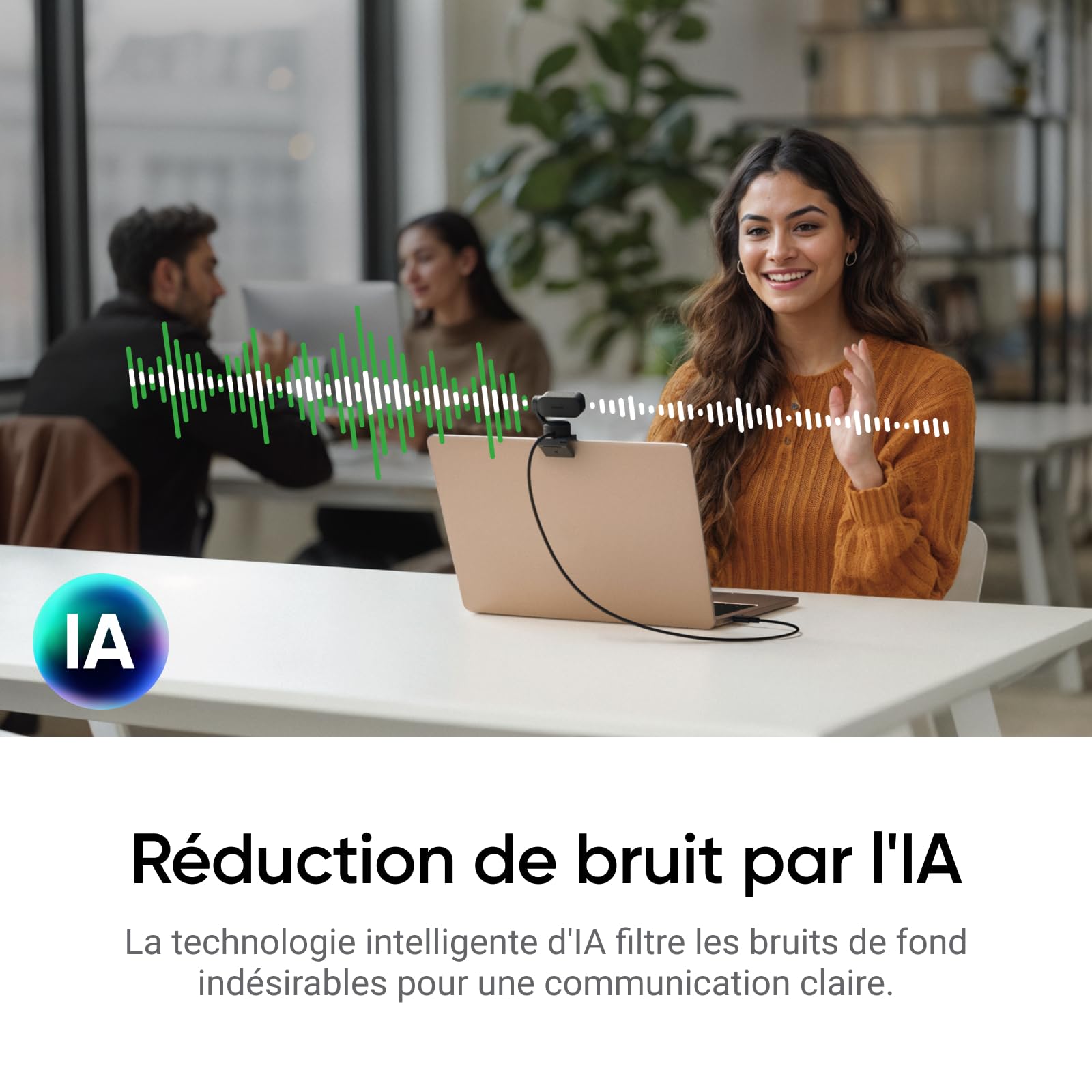 Insta360 Link 2 Noir Webcam 4K Caméra PC Mac Suivi IA HDR Micro Réduction Bruit Contrôle Gestuel Streaming Réunions Télétravail