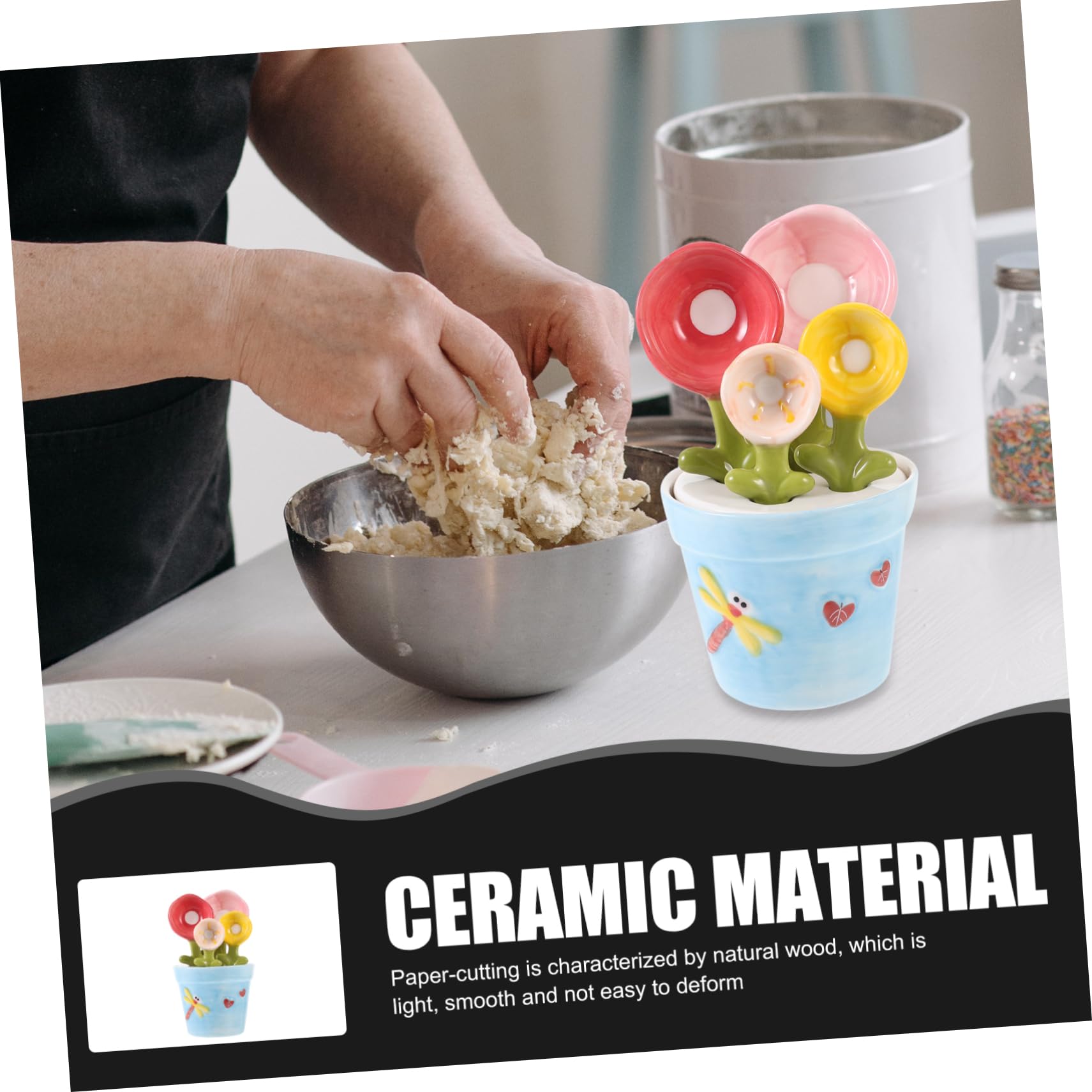 Keramik Messlöffel Satz Blumenförmig mit Sockel Tragbarer Zutatenlöffel zum Backen und Messen von Feuchten Zutaten Praktisches Küchen Zubehör