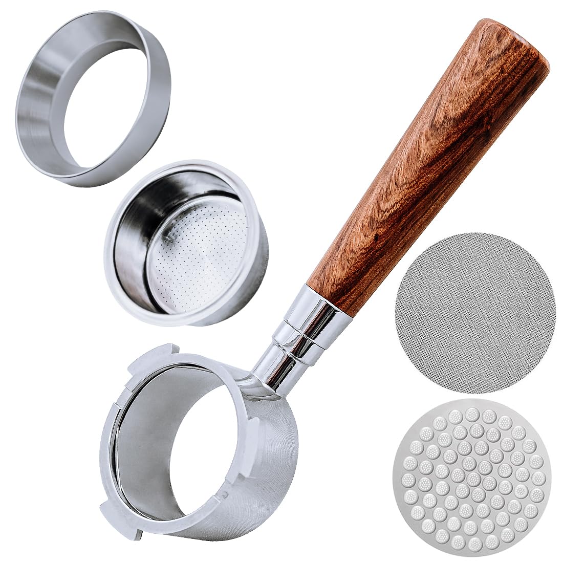 Porte-filtre sans fond de 51 mm avec 3 oreilles, porte-filtre sans fond en bois de palissandre rouge pour DeLong EC680/EC685/EC785/EC820/EC850/EC860 avec bols à poudre bague de dosage (Style C)
