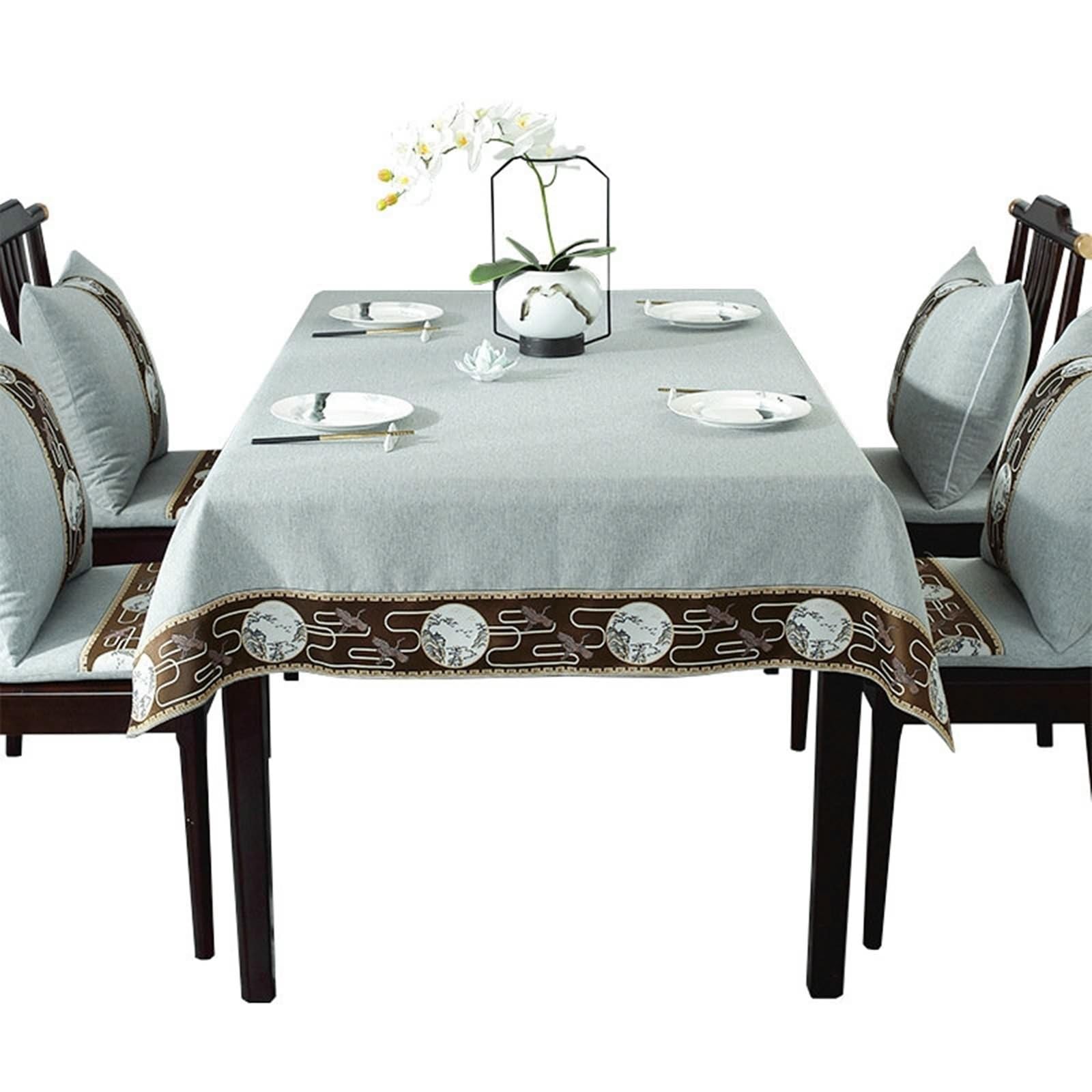 Nappe Rectangulaire 140x240 cm, Nappe Anti Tache Polyester 6-8 Personnes Motif Zen Gris Clair Uni