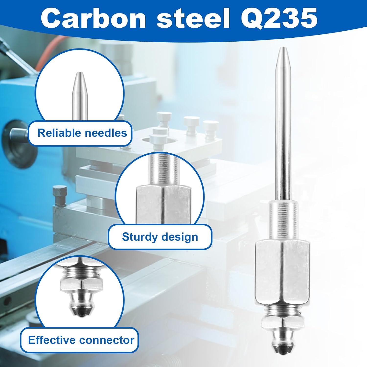 8pcs Grease Gun Accessory Kit, 2 Sharp Tip Nozzles 2 Flat Tip Nozzles + Dispenser + Rubber Coupler Fitting Straight End Needle Bent End Needle for Grease Gun Lubrication Attachments Part