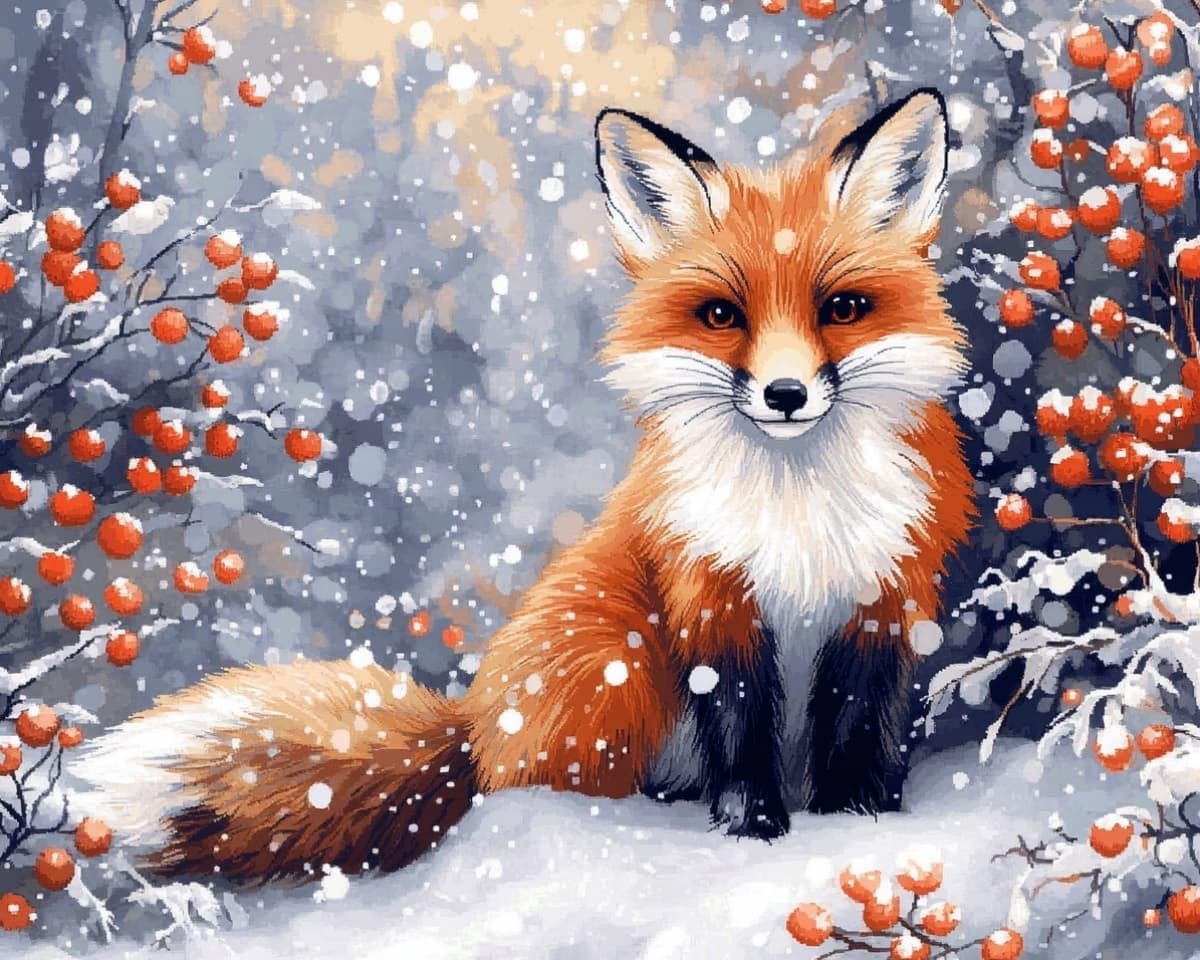 AxiangziK DIY Needlepoint Cross Stitch Kits Adults,Fox in the Snow Counted Pre Printed Embroidery Needlepoint Patterns,Ideal Craft Gift for Women Teens,12x16in