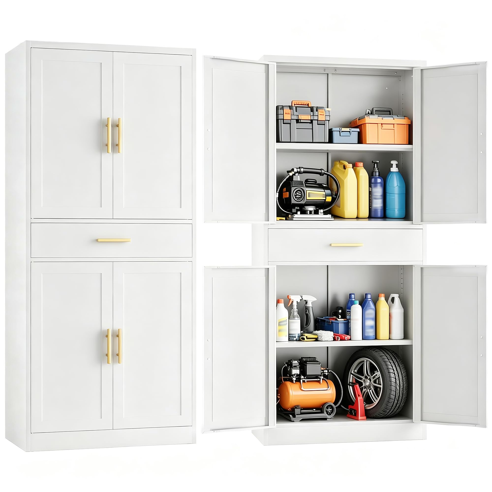 metal cabinet, 71” garage storage cabinet with doors and adjustable shelves (white, 1 drawer) box 1/2