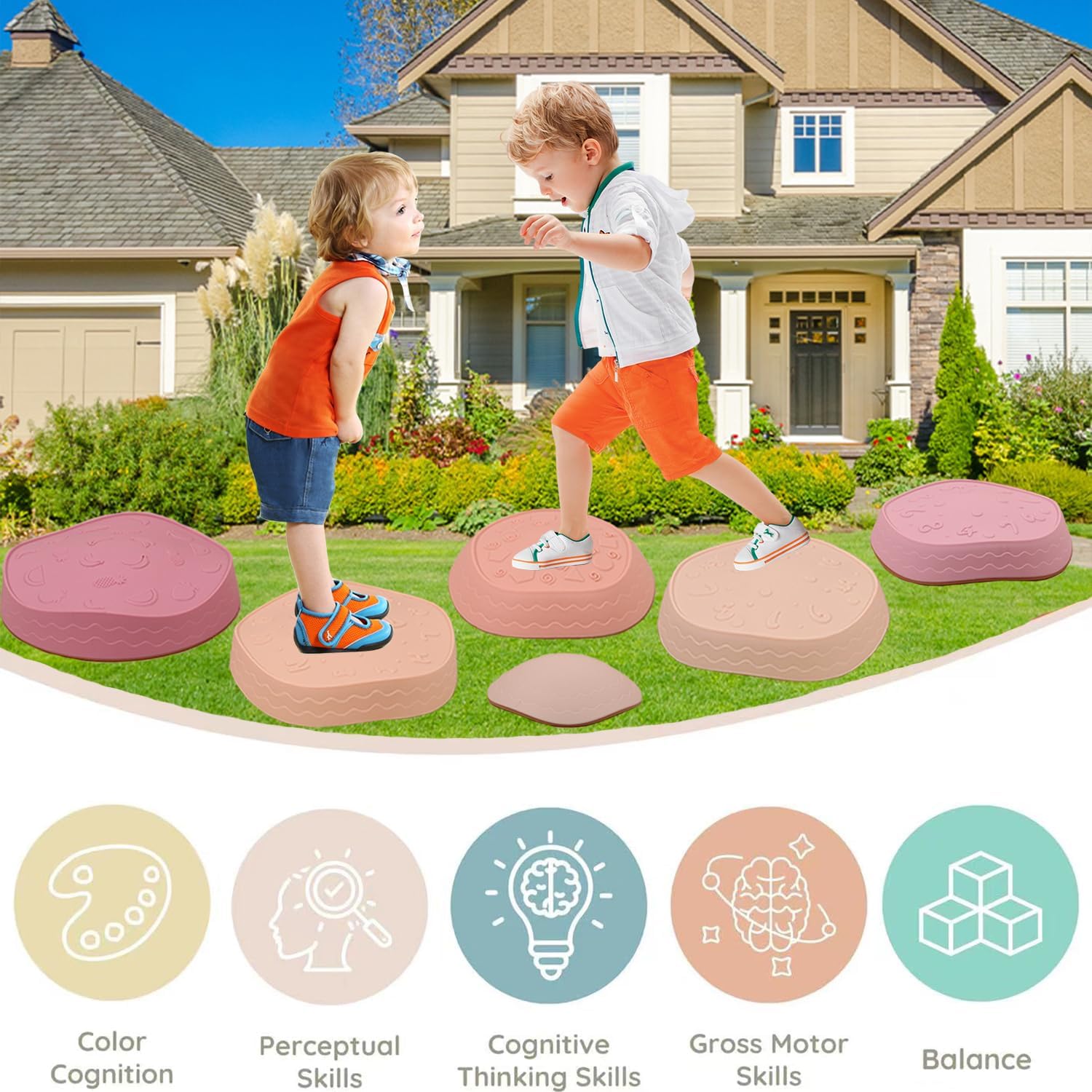 Fanboxk Stepping Stones for Kids,Non-Slip Toddler Sensory Stepping Stones for Promoting Toddler Balance Coordination Skills,Obstacle Courses Sensory Toys Outdoor or Indoor Play for Kids Age 3-8 - Image 3