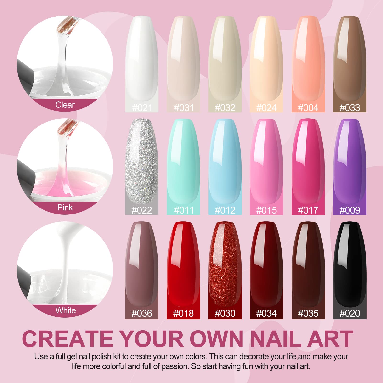 PEACECOLOR Kit Uñas Semipermanentes Completo 21PCS Esmalte en Gel 7ml con Matte Top Coat y Basecoat con 36W Lámpara Led Uñas Kit Uñas Poly U-V Gel Uñas de 15ml Accesorios para Manicura
