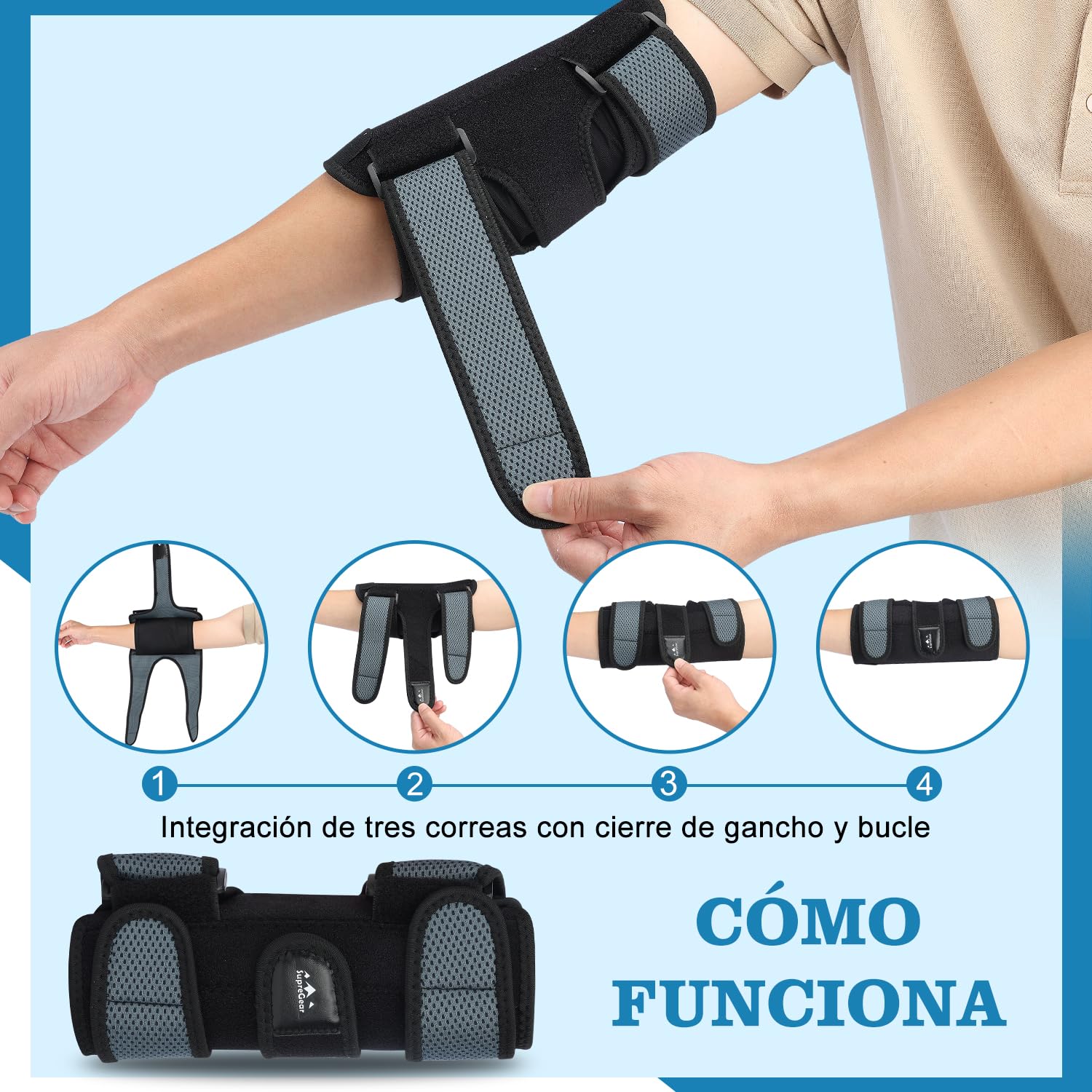 supregear Apoyo de Codo, Soporte de Férula para Codo para Dormir Cómodamente para Síndrome del Túnel Cubital, Tendinitis, Nervio Ulnar, Manga de Compresión Ajustable para Estabilizar, Talla Única