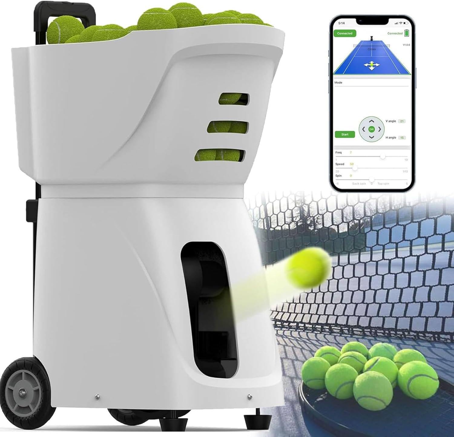 Equipo De Entrenamiento De Tenis, Capacidad Para 100 Pelotas, Máquina De Lanzamiento De Tenis Con Control Remoto, Rutas De Servicio Múltiples, Máquina De Servicio De Pelotas De Tenis,White