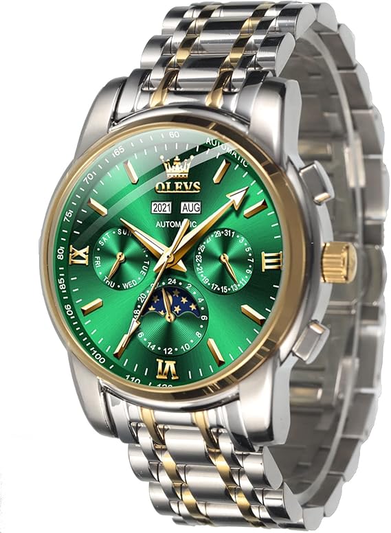 Amazon Olevs うで時計 メンズ 自動巻き 腕時計 Men Watch 防水 おしゃれ 男性 人気 紳士 防水 カジュアル カレンダー グリーン メンズ腕時計 腕時計 通販