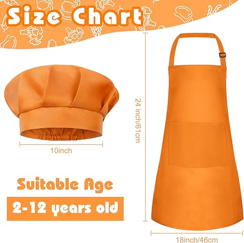 Miniatura 2 de Juego de delantal y sombrero de chef para niños, delantal ajustable con 2 bolsillos, pintura de chef para cocinar, hornear