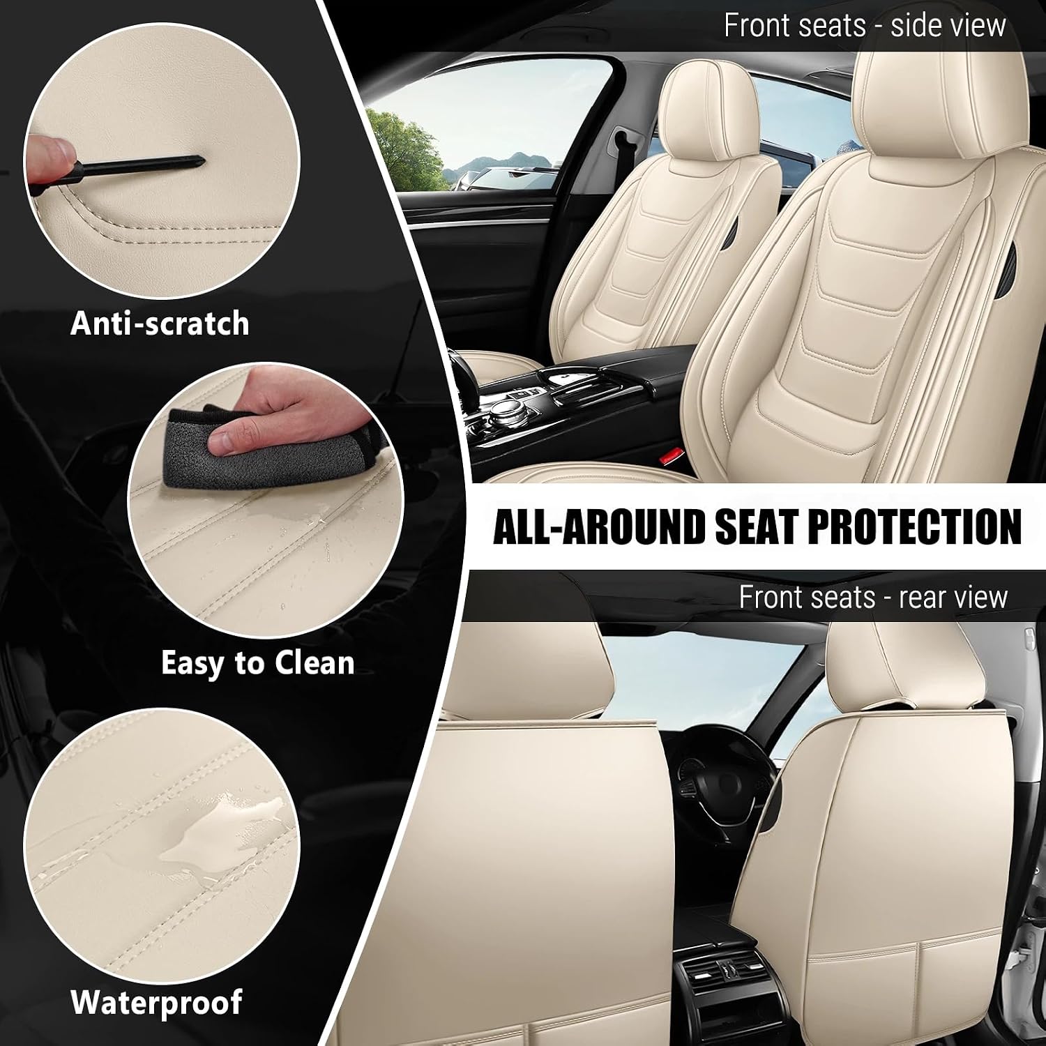 Car Seat Covers Fit for Ford Ranger 2000-2026, Waterproof Leather Car Seat Covers Full Set, Wear-Resistant Seat Covers, Breathable Seat Protector Sets (Standard 5 Seats, Beige)