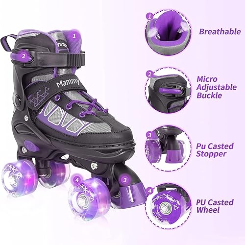 Miniatura 3 de MammyGol Patines de ruedas para niños y niñas, patines ajustables con ruedas iluminadas para niños pequeños de 6 a 12 años, principiantes deportes
