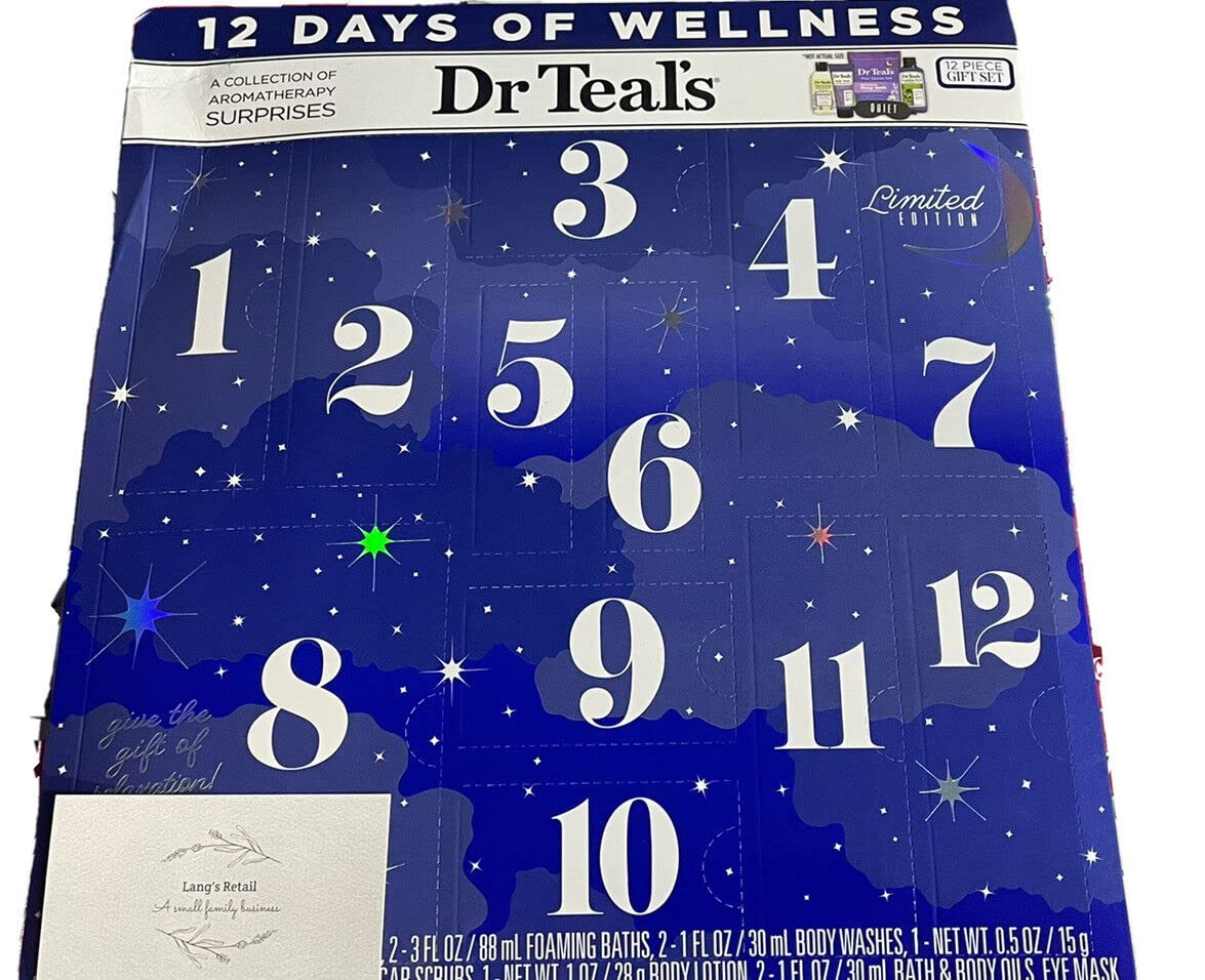 Amazon.com: Dr Teal's Advent Calendar, Bundled with Langs Retail Recipe  Card, Dr Teals 12 Days of Wellness Advent Calendar, Dr Teals Bath Set for  Her, Collection of Aromatherapy Surprises, 12 Piece Bath