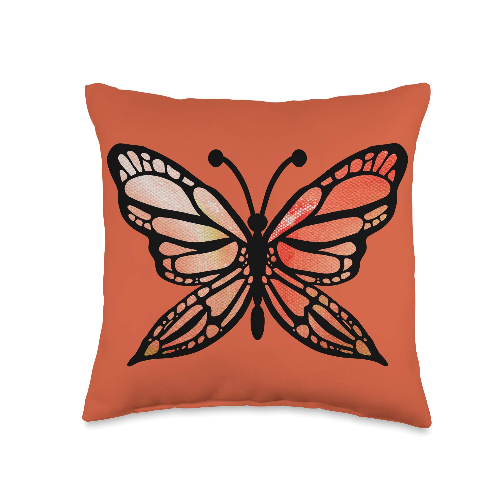 BubbSnuggMonarch Orange and Black Butterflies Throw Pillow, 16x16, Multicolor