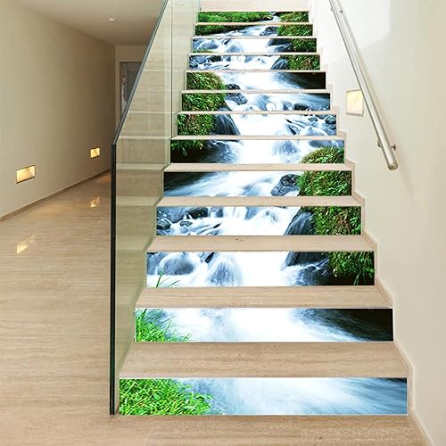 Miniatura 4 de Yuehuam Calcomanías de escalera de cascadas, 13 unidades, autoadhesivas 3D, elevadores de cascada, paisaje natural, para pared, vinilo impermeable,