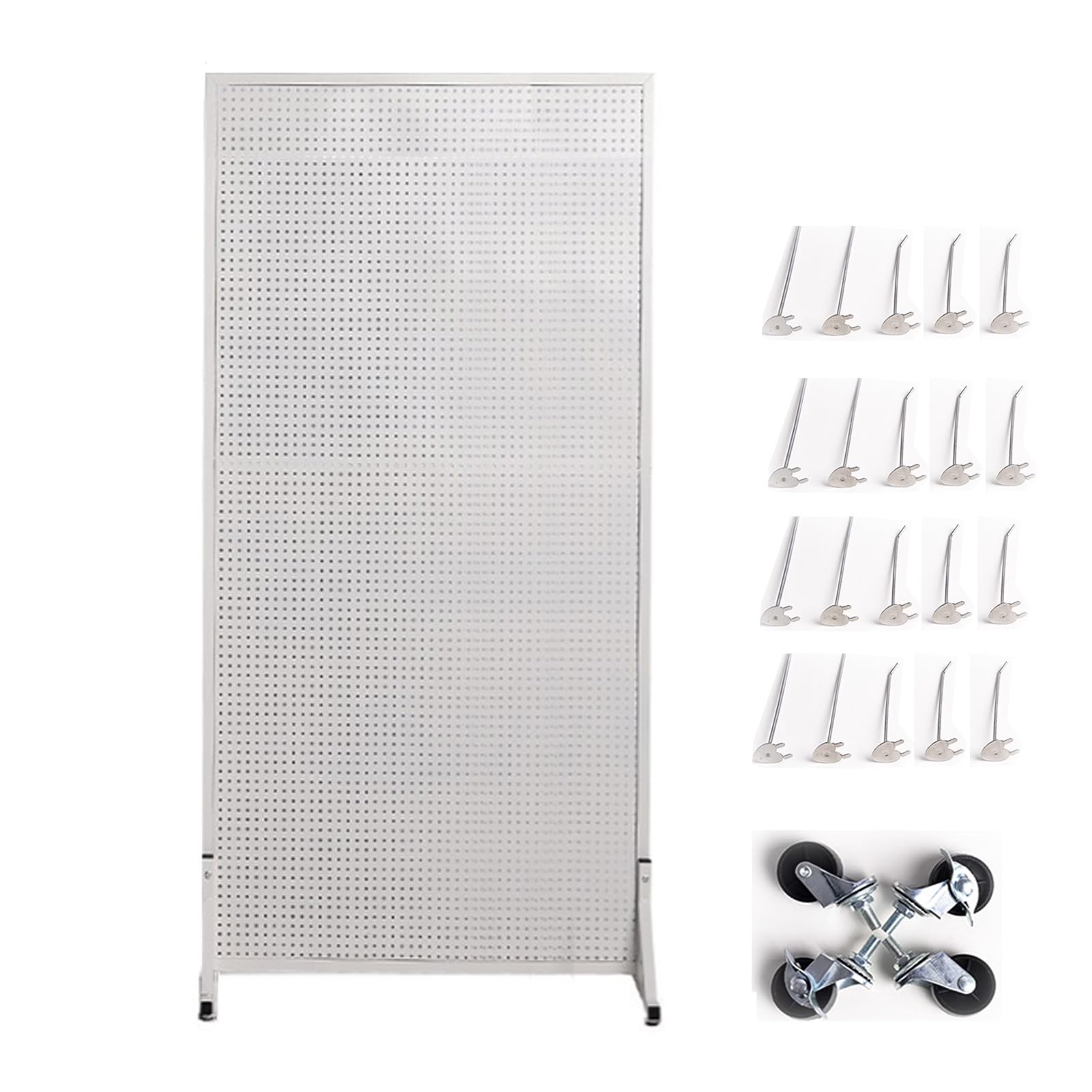 Tablero Perforado Metal con 20 Ganchos y Ruedas, Panel Perforado, Organizador Herramientas, Grande Panel Herramientas para Garaje, Cocina, Oficina, Juegos (Size : 60 * 120CM/23.6 * 47.2IN)
