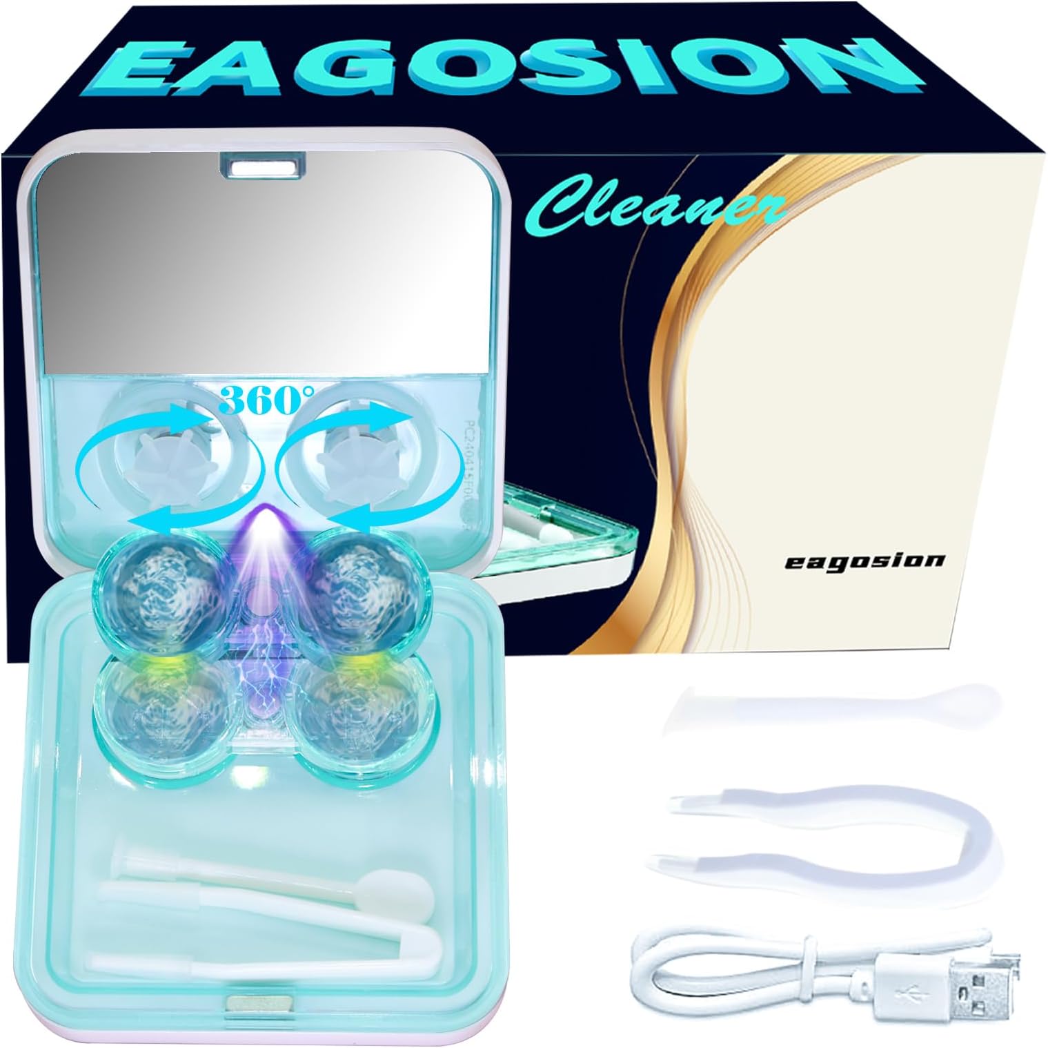 UV Contact Lens Cleaner Machine EV Plus, Ultrasonic UV Cleaner for Contact Lens Night Contact Lens Care Magnetic Cleaning Slot USB Charger for Long-Term Colored Lens & RGP Lens