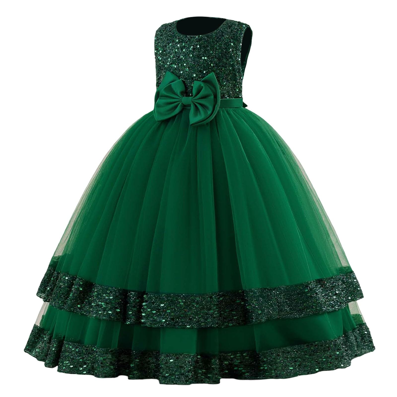 Vestido de Noche de Princesa con Lazo de Lentejuelas para niña, Vestido de Fiesta de Manga Larga para cumpleaños, concursos y presentaciones en el Escenario.