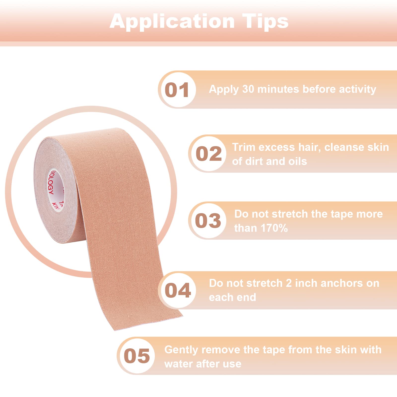 JOPHEK Kinesio tape 2 rotolo, Beige & Nero, 5m x 5cm, Nastro kinesiologico impermeabile ed elastico, Ideale per il ginocchio, articolazioni, supporto muscolare