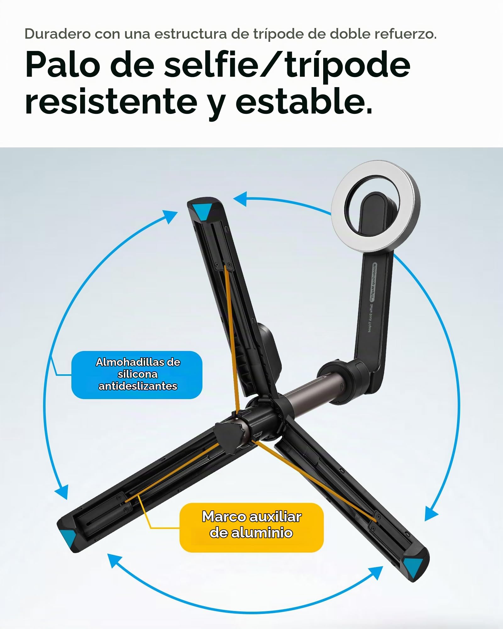 Spigen S571W MagFit Palo Selfie Anillo Metálico y Correa | Negro, Imán 18N Fuerte, Compacto y Ligero 170g, Soporte Todo en Uno para iPhone, Samsung Android, Pixel