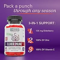 Vista 4 de Zhou Elder-Mune - Gomitas de saúco con vitamina C y zinc - Suplemento diario de apoyo inmunológico para mujeres y hombres, saúco negro natural