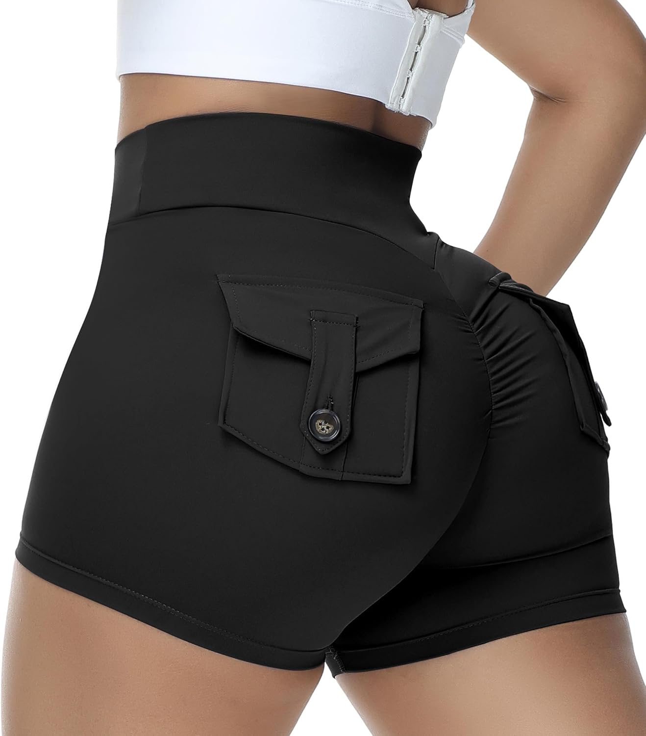 Booty Shorts for Women Scrunch Butt Shorts with Pocket Cargo Workout Biker Gym Bottoms