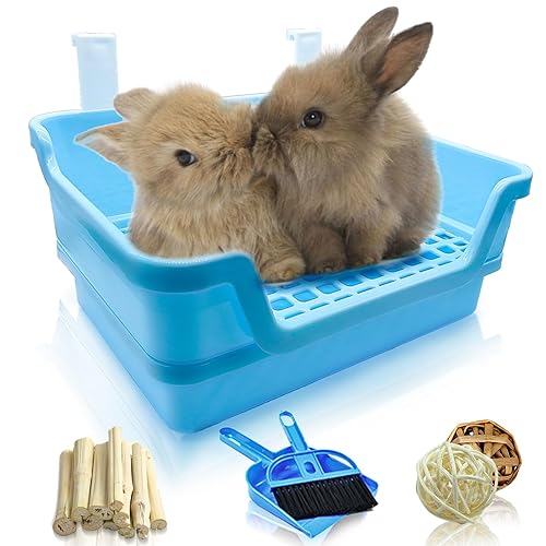 Hamiledyi Extra Large Rabbit Litter Box Pet Corner Toilet Small Animal Potty Trainer Huge Bunny Litter Pan with Plastic Grate Deep Dump Tray for Adult Guinea Pigs Chinchillas Ferrets Galesaurs