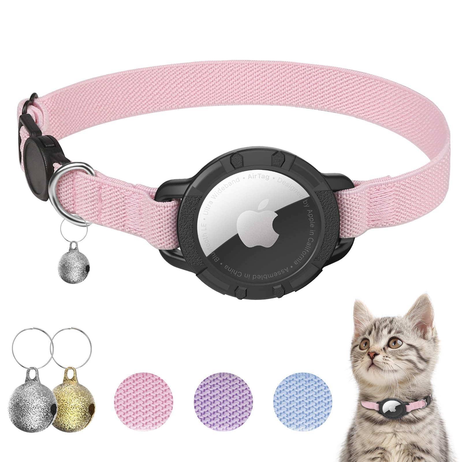 NozlaID AirTag Cat Collar, Stretchy Cat Collar with Bell, Cat Tracker Collar with Apple Airtag Case, Durable and Suitable for Kittens, Cats and Puppies โ image 1