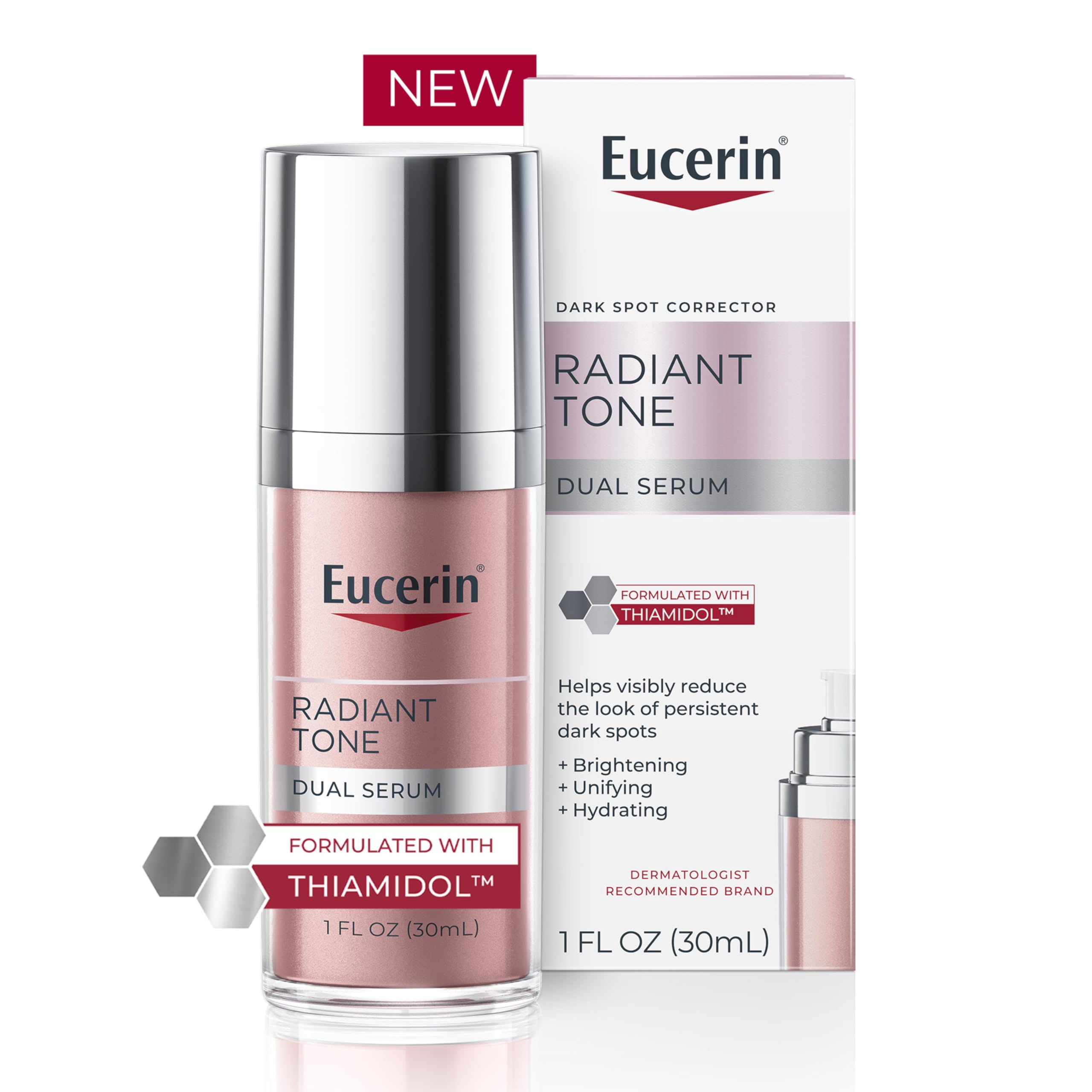 Eucerin Radiant Tone Dual Serum Dark Spot Corrector, Dark Spot Serum with Thiamidol and Hyaluronic Acid, Helps Visibly Reduce the Look of Persistent Dark Spots, 1 Fl Oz Bottle