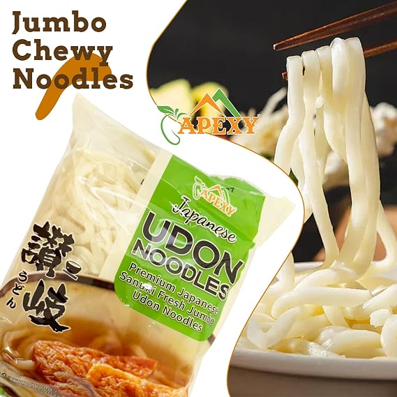 Apexy Japanese Style Fresh Udon Noodles, Authentic Sanuki Jumbo Chewy Noodles, Quick & Easy Meal Solution, 3 Individual Servings (Restaurant-Quality Taste at Home) 21.15oz