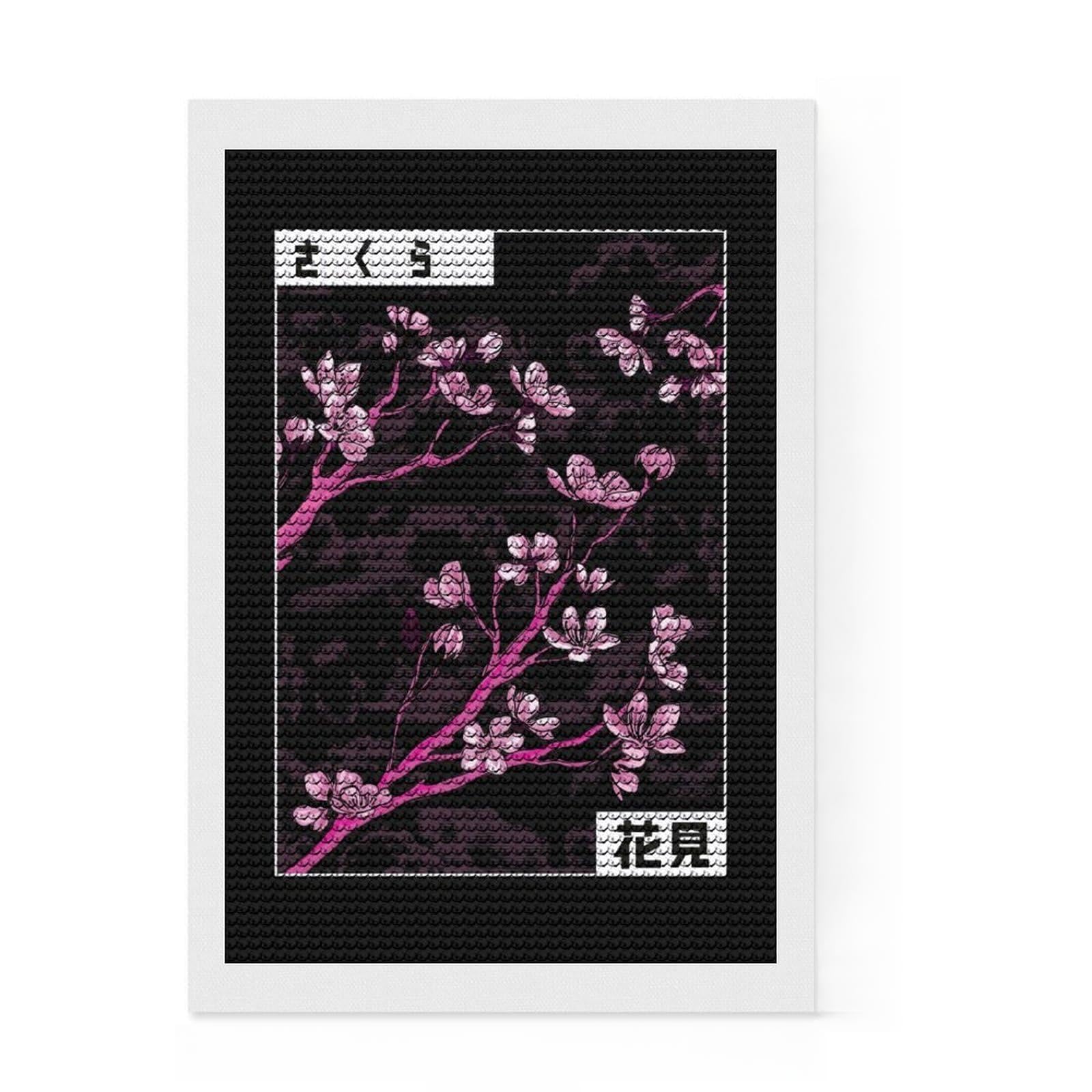 Junmoney Cherry Blossom Sakura Tree Diamond Painting Kit 8"x12", for Family Craft Time, Easy Handmade Project, Home Wall Decor, Holiday Gift Idea