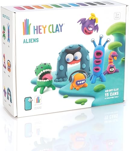 Miniatura 2 de Fat Brain Toys Hey Clay Aliens, kit de arcilla seca al aire con aplicación interactiva para niños y preadolescentes, juego de arcilla para modelar y