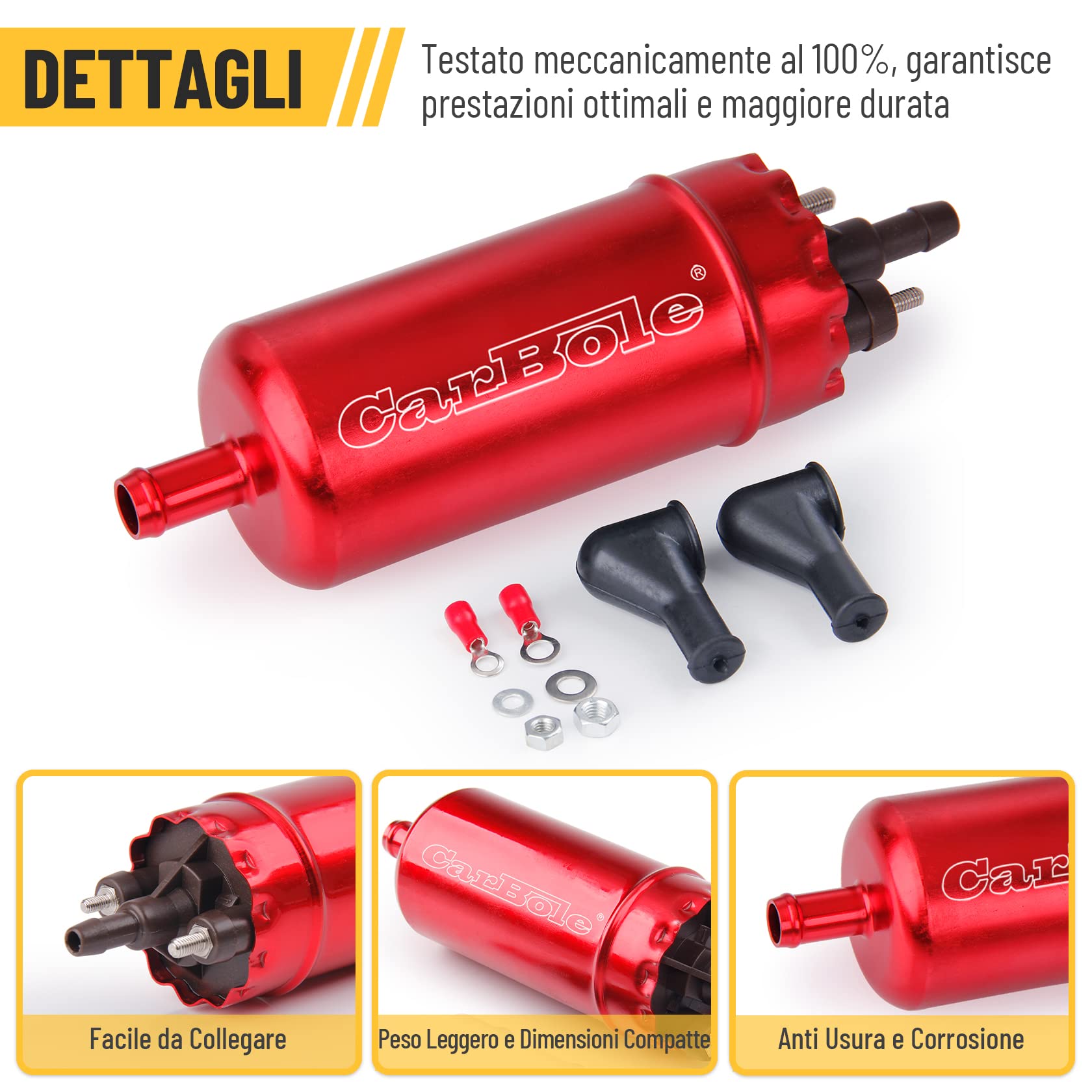 CarBole Pompa del Carburante Elettrica Esterna in Linea a 125 PSI,Pompa per Carburante ad Alta Pressione 12V,250BHP,Sostituzione del Codice Duo - Rosso