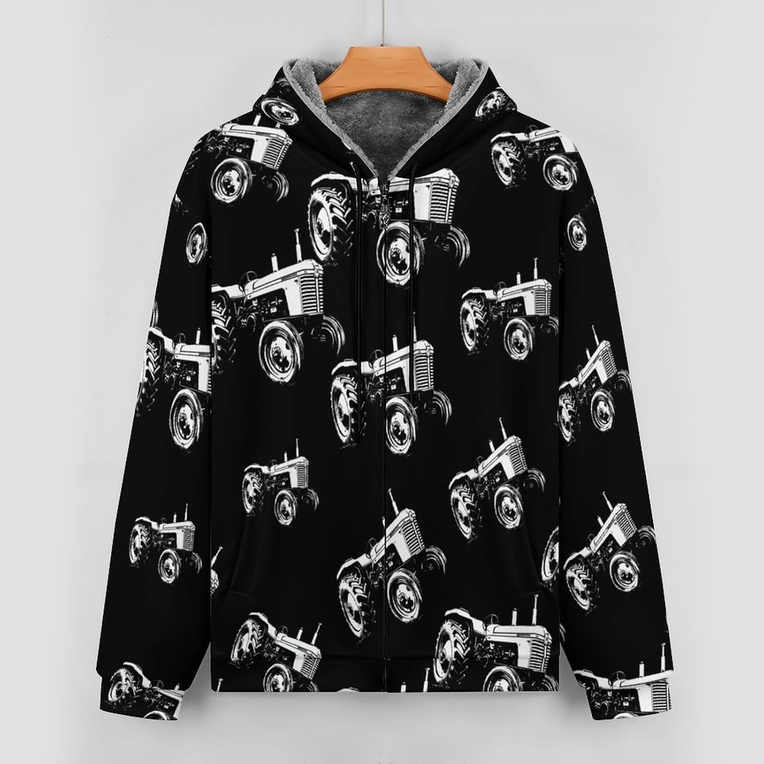 Tractor Men's Hooded Coat Fleece Lining Sweatshirt Zip Up Jacket Warm Hoodie