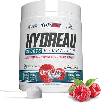 EHP Labs Hydreau Electrolytes Powder No Sugar - Hydration Powder for Endurance & Energy - Electrolyte Powder for Men & Women - Sugar Free Electrolytes - Raspberry Refresh 40 Serves