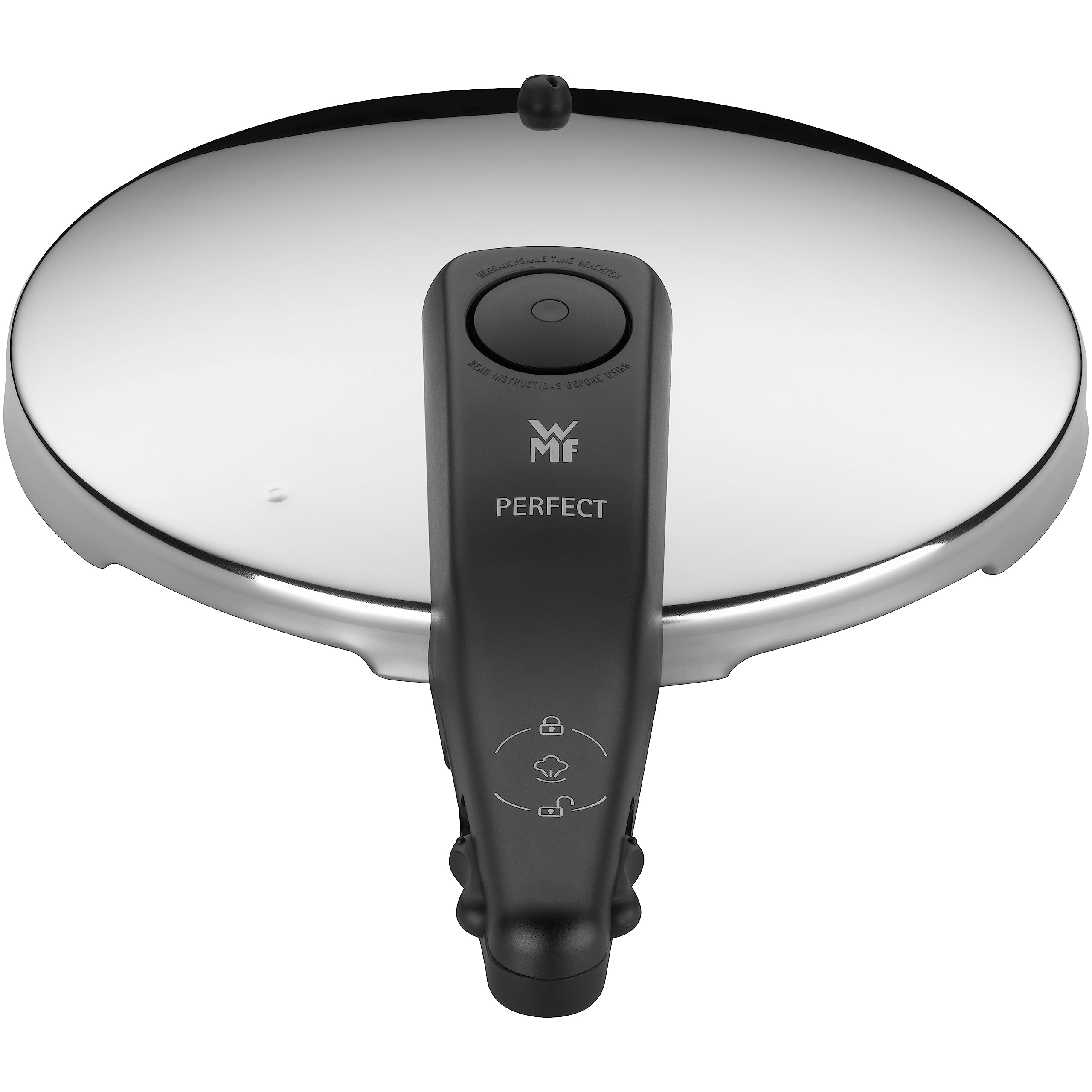 WMF Perfect Ersatzdeckel für Schnellkochtopf 3l, 4,5l, 6,5l 8,5l, Dampfkochtopf 22 cm, Cromargan Edelstahl poliert, Kunststoffgriff, 2 Kochstufen Einhand-Kochstufenregler