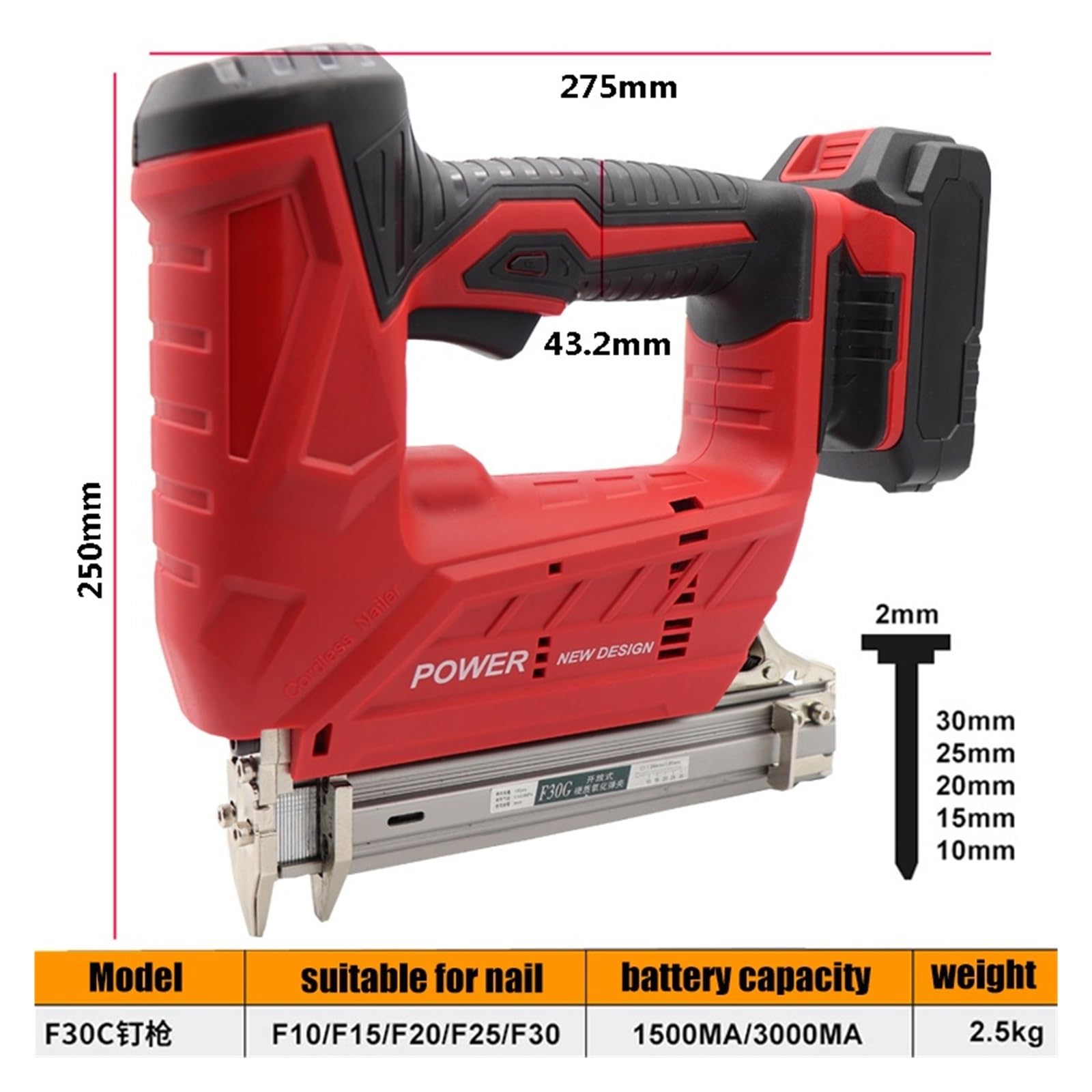 Gwoździarka, F30C 1500/3000MA Bezprzewodowy Elektryczny Pistolet Do Gwoździ 30MM Zszywacz Do Paznokci A Mebli Narzędzia Do Obróbki Drewna Elektryczny Pistolet Do Gwoździ do tapicerki i ciesielstwa(300