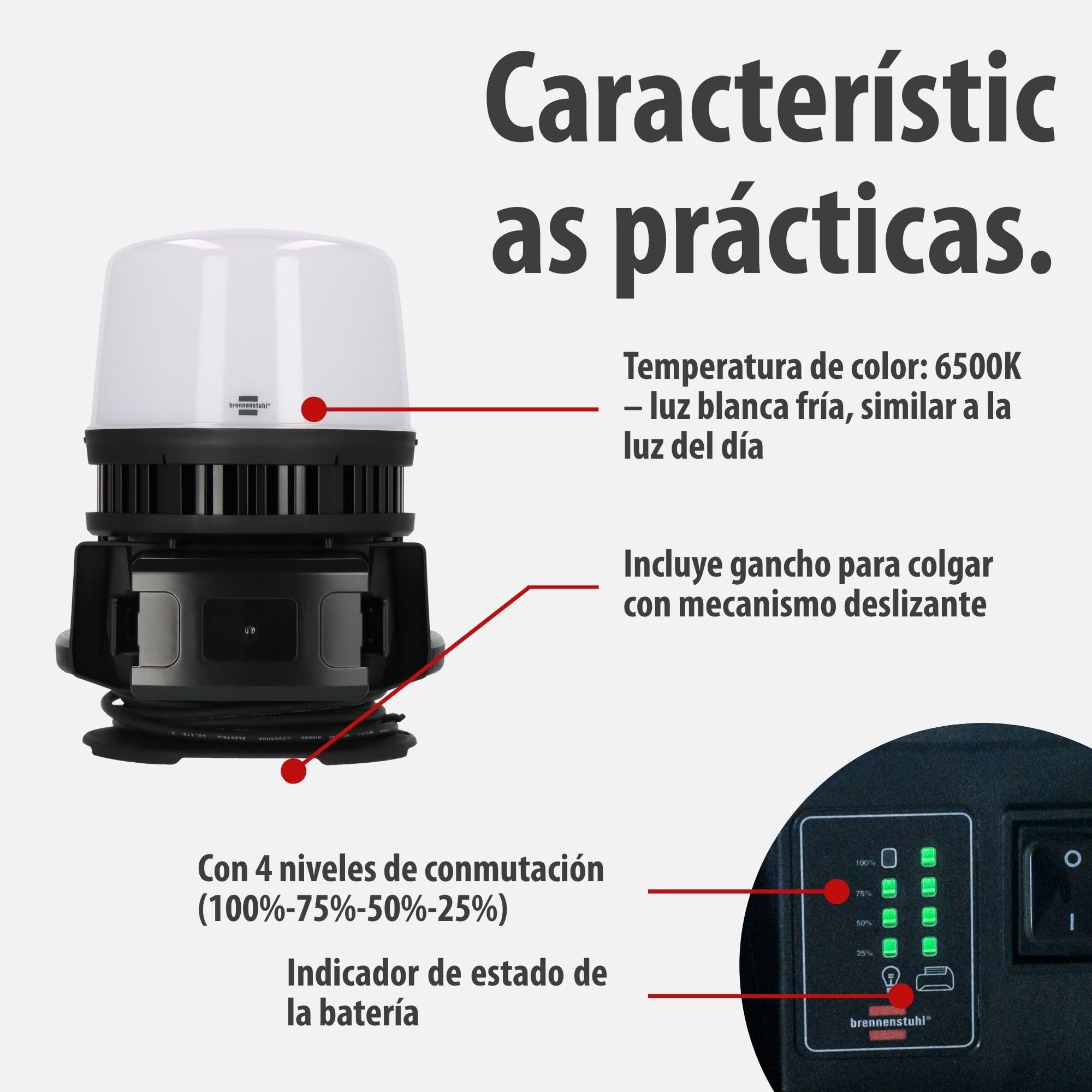 Brennenstuhl Professional Multi Battery LED 360° Hybrid foco de trabajo LED 12050 MH (12000lm, IP54, compatible con baterías de 18V de 10 fabricantes, 5m, sin batería)