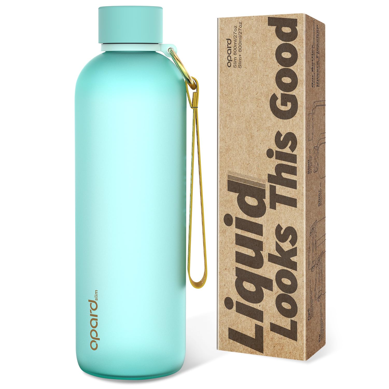 Opard Slim Trinkflasche 800ml, Kohlensäure geeignet Wasserflasche, Water Bottle Spülmaschinenfest, BPA frei Plastik, Auslaufsicher Schraubverschluss, Flasche Sprudel geeignet Für Sport, Schule, Büro