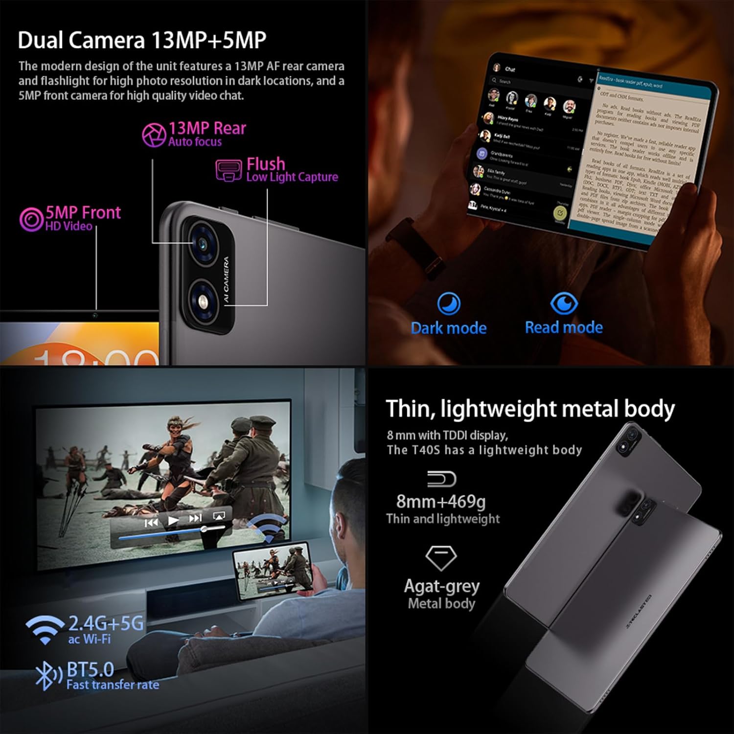 TECLAST M40 Plus Android 12 Tablet 10.1 Pollici 16GB RAM+128GB ROM(TF 1TB), MT8183 Octa-Core 2GHz, FHD 1920x1200, 5G/2.4G WiFi, Camera 8MP+5MP/7000mAh/BT5.0/Type-C/GPS/Gyro/Headphone Jack/OTG (2023) TECLAST M40 Plus Android 12 Tablet 10.1 Pollici 16GB RAM+128GB ROM(TF 1TB), MT8183 Octa-Core 2GHz, FHD 1920x1200, 5G/2.4G WiFi, Camera 8MP+5MP/7000mAh/BT5.0/Type-C/GPS/Gyro/Headphone Jack/OTG (2023)