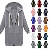 Long Hoodies for Women Zip Up Fleece Jacket Soft Long Sleeve Hooded Oversized Sweatshirt Winter Coat with Pockets
