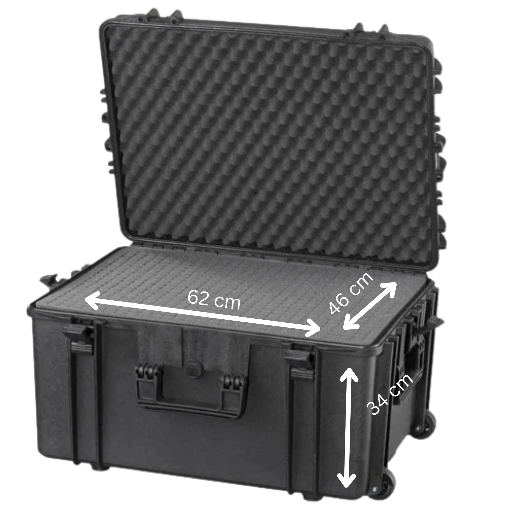 TOMcase Outdoor Case Trolley, 62x46x34 cm, contenedor de Transporte, maletín Grande Impermeable con inserción de Espuma de Cubo, Maleta rígida para Fotos, cámaras (Negro)