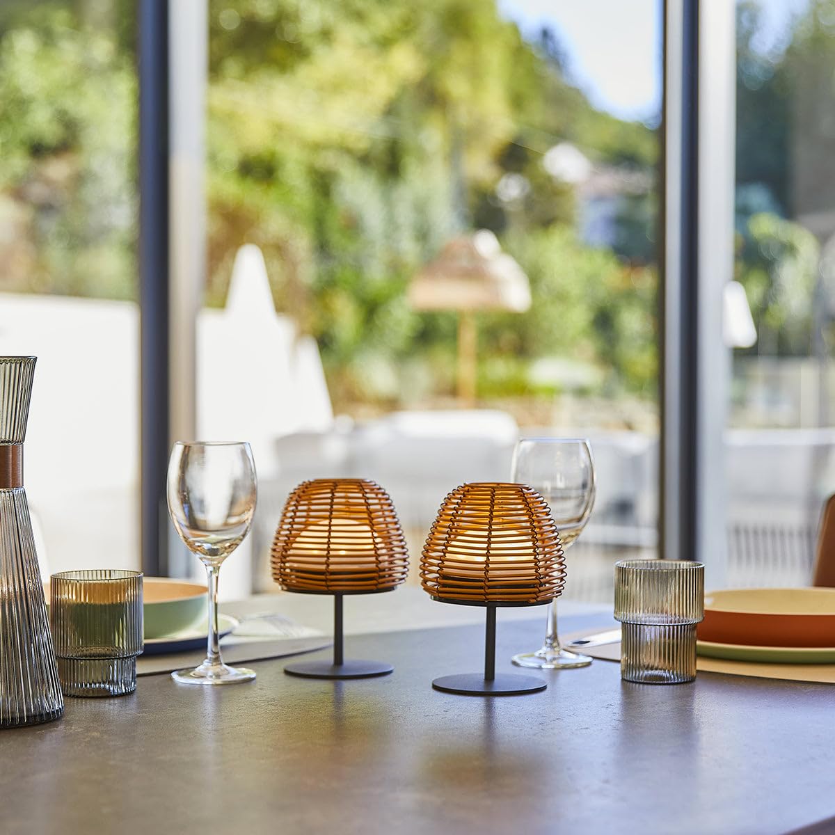 Set di 2 lampade da tavolo LED senza fili TWINS Boheme H16cm polyrattan