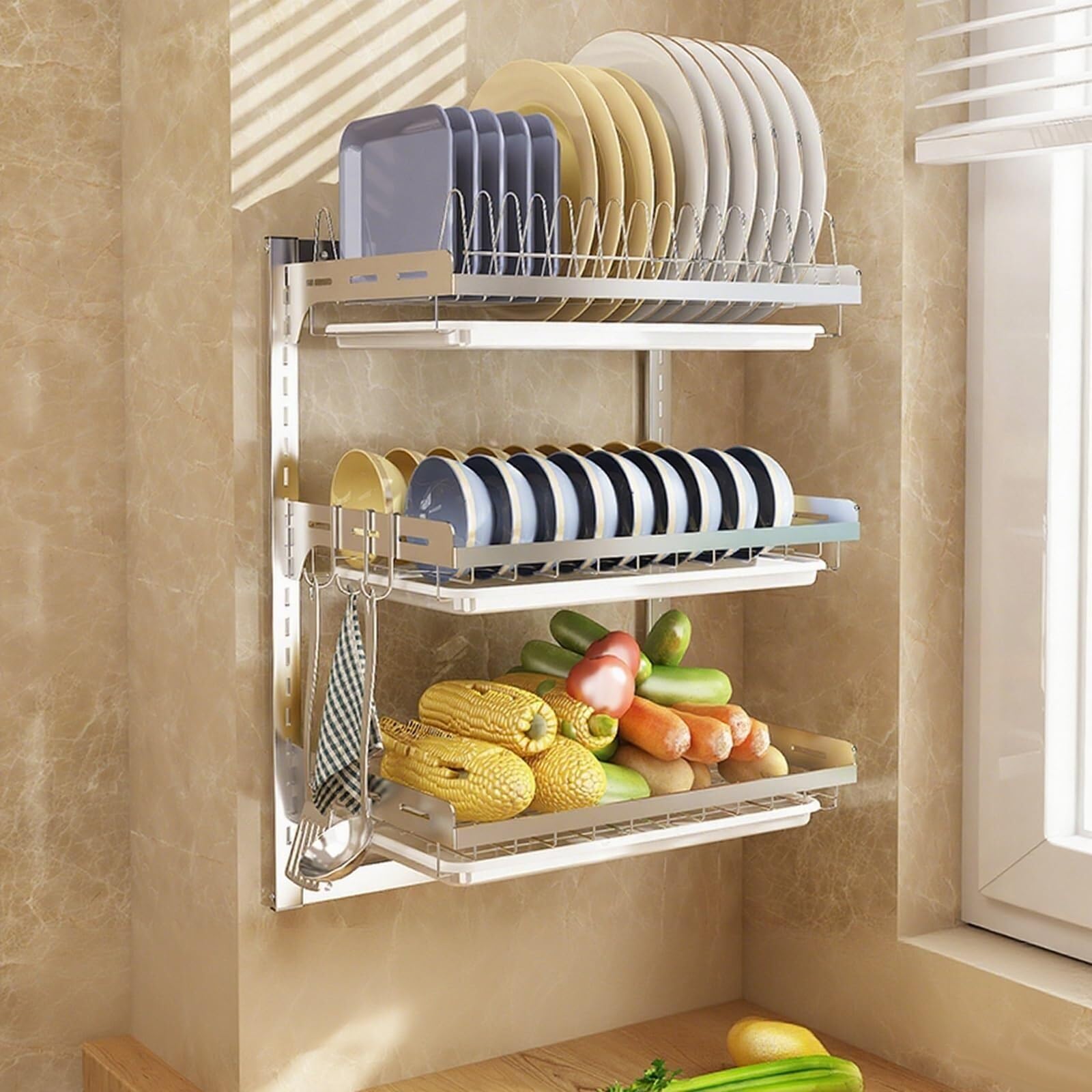 ARUNASC dish racks Wall-Mounted 2/3tier Dish Drying Rack, Extra Large Multifunctional Large Dish Drainers for Kitchen Counte drainer(Size6)