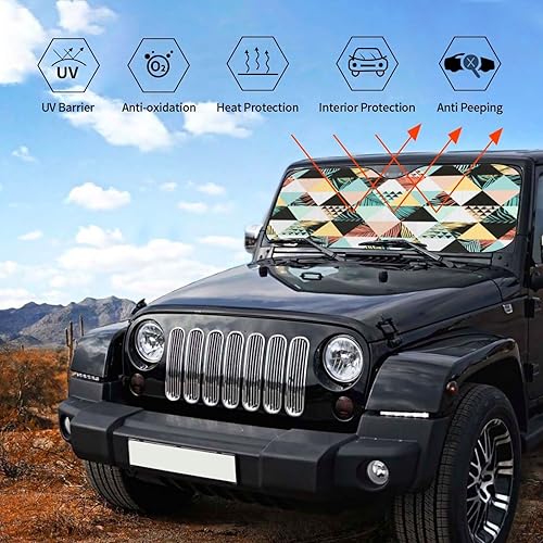 Miniatura 6 de Hawaiian Geometric Triangle Coconut Tree Sun Visor Protector Blocks UV Rays Keep Cool for Most Sedans SUV Truck Automotive Truck Passenger Car