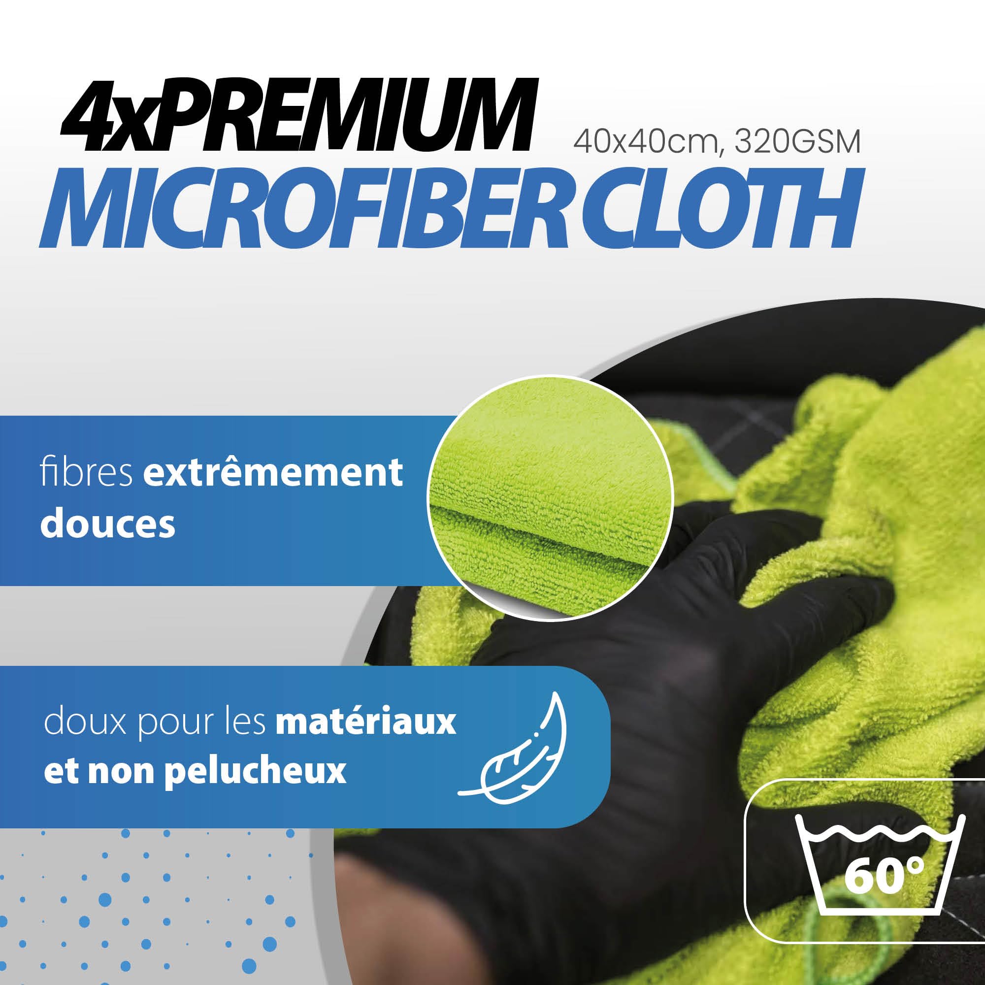 Menzerna Kit de Polissage pour Voiture : Menzerna Heavy Cut Compound 1000 + Medium Cut Compound 2200 + Super Finish 3500 + Power Lock Sachet 20ml + 4X Chiffon Microfibre 40x40cm