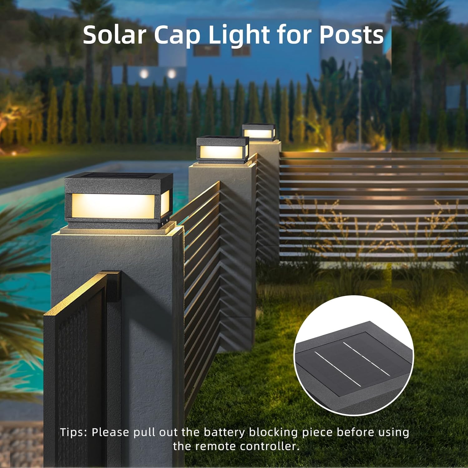 Solar Post Light, 7.87" Outdoor Modern Fence Deck Cap Lights for Small Pillars Column Waterproof Lamp 3000K Luxury LED Lighting for Patio Gate Driveway Garden Decoration