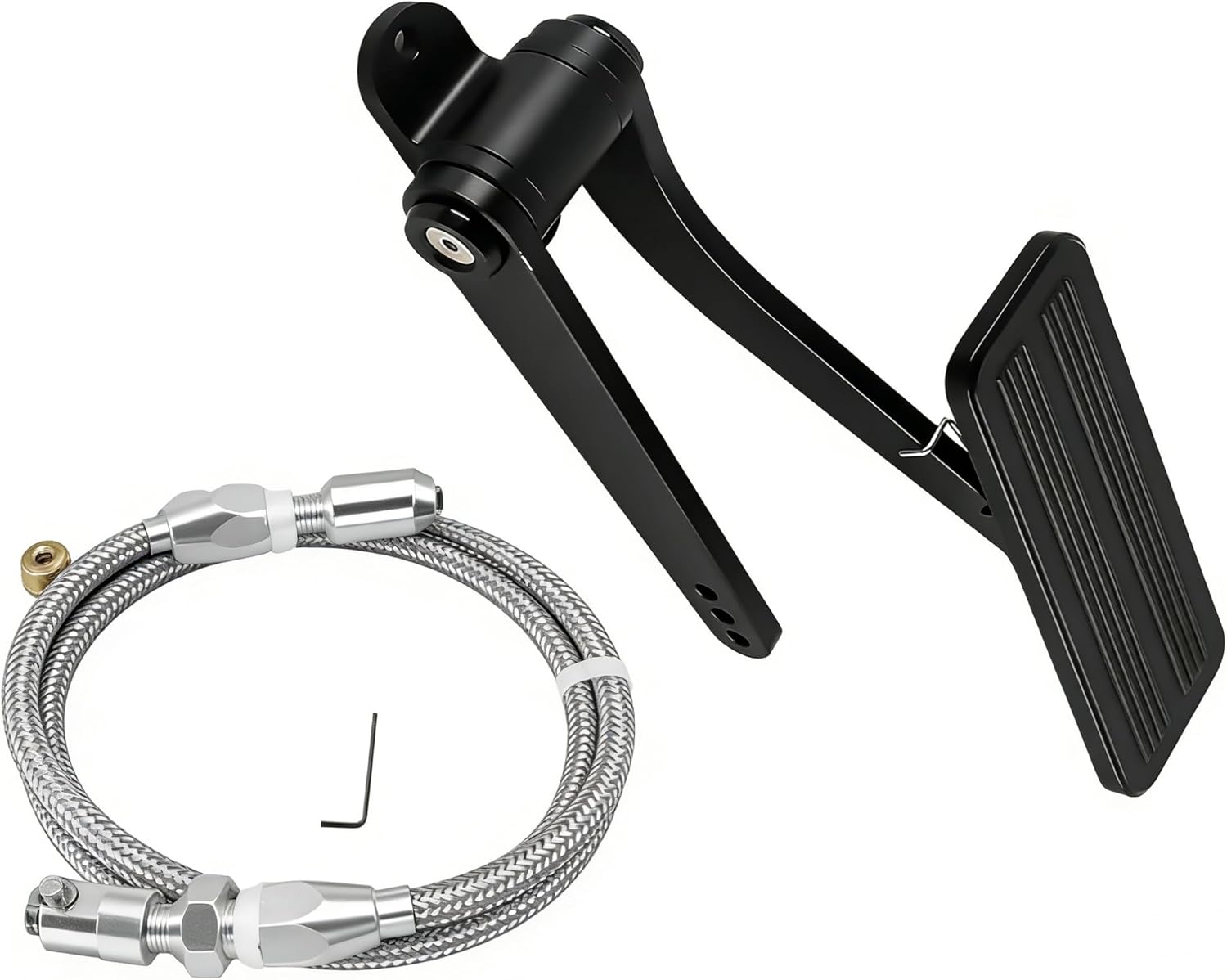 Universal Black Aluminum Throttle Pedal Gas Pedal Assembly with Silver Metal Throttle Cable - Compatible with GM Chevy Ford Mopar Street Rod Hot Rod Rat Rod Custom Cars - Non-Slip Durable Accelerator