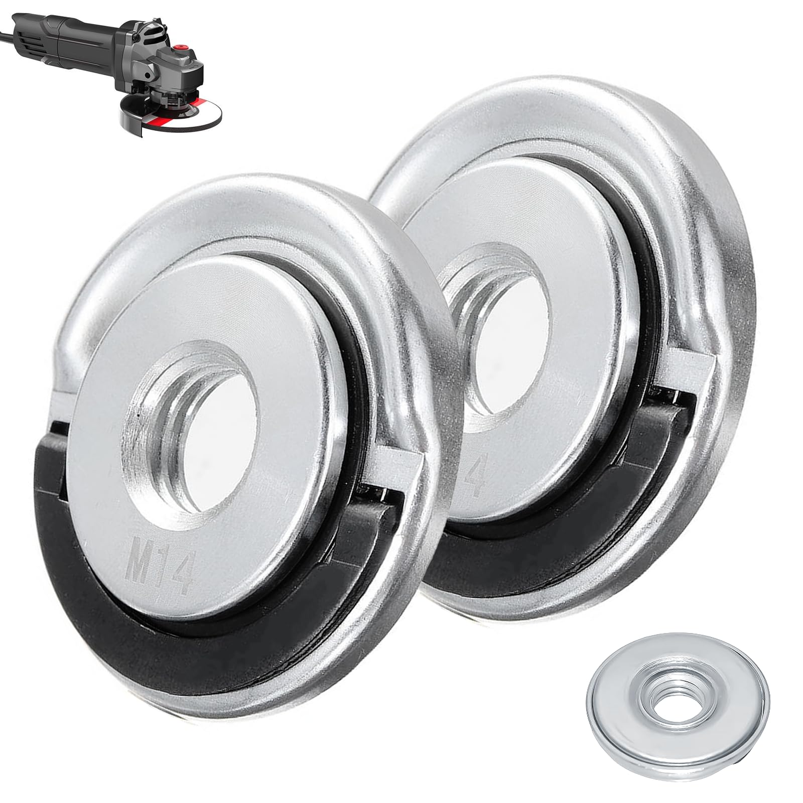 Fresilkora Silver M14 Quick Clamping Nuts, 45Mm Quick Release Angle Grinder Nut Angle, Heavy Duty Locking Retaining Flange Nut With Pull Rin, Grinder Locking Attachments Or Dewalt Milwaukee, For Makita Mt Angle Grinde