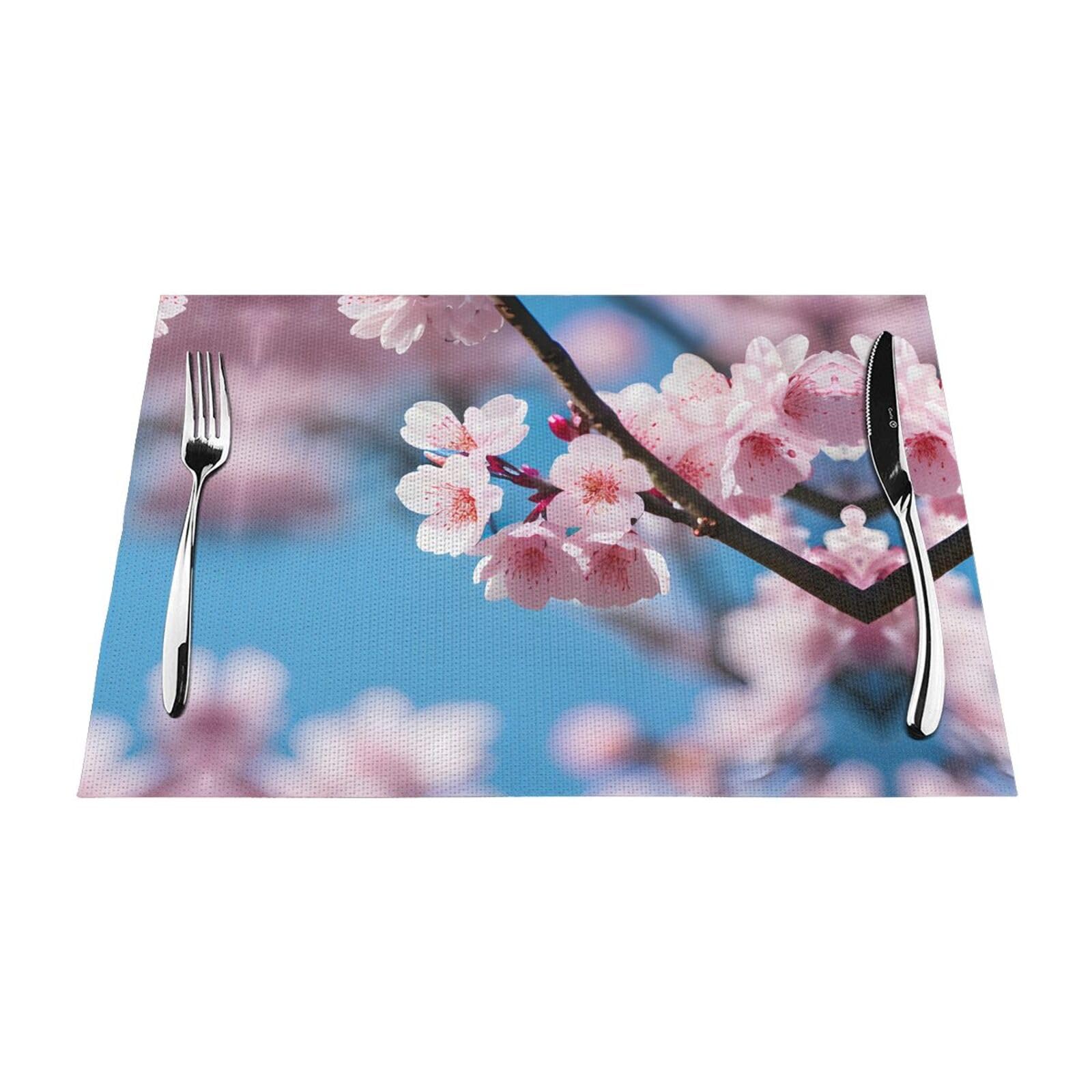 Placemats Set of 6,Table Mats Washable Placemat Decoration, Pink Cherry Blossoms Print
