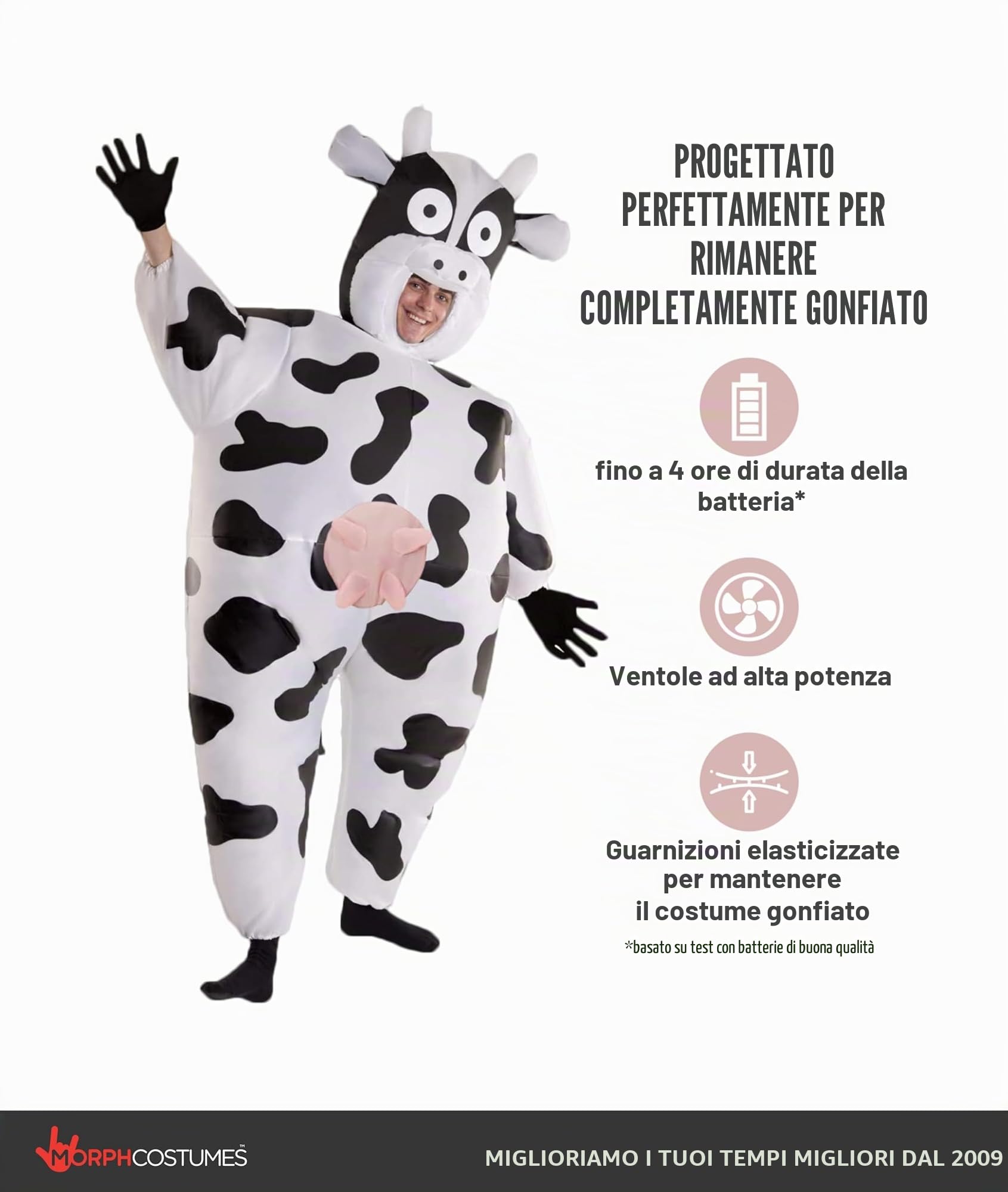 Morph Costumes Costume Mucca Gonfiabile - Vestito Carnevale Adulto, Abito Divertente per Feste, Halloween e Eventi Speciali